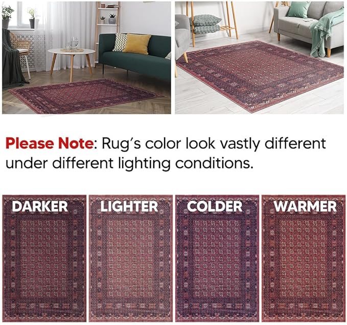 Keen Home Design 8x10 Rug - Machine Washable Area Rug with Non-Slip Backing, Ideal for Living Room, Dining Room, Bedroom - Vintage, Easy Clean, Durable, Low Pile Rug - (8' x 10')