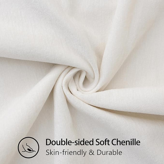 decorUhome Chenille Soft Throw Pillow Covers 26x26 Set of 2, Farmhouse Velvet Neutral Decorative Euro Pillow Covers with Stitched Edge for Couch Sofa Bed Home Decor, Cream White