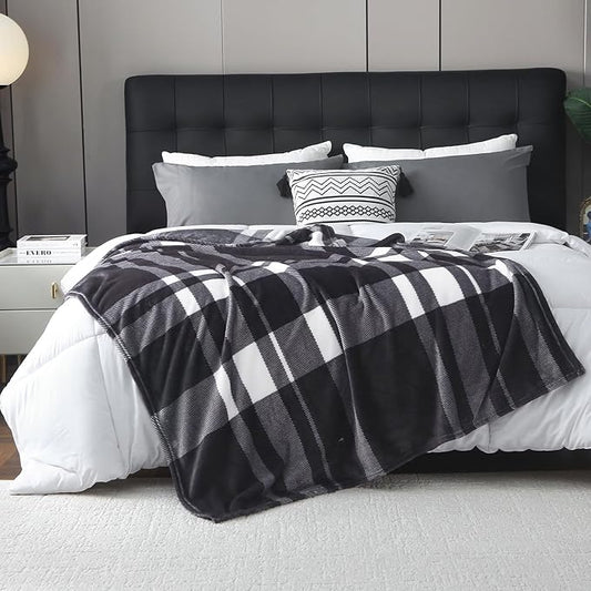 MERRYLIFE Black and White Plaid Throw Blanket Decorative Fleece Throw | Ultra-Plush Colorful | Couch Blanket Travel Lap | Home Gift Use(50" 60",Black White)