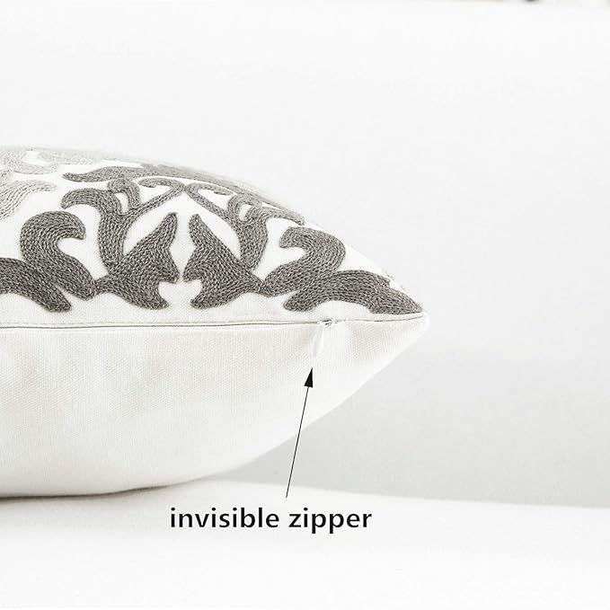 HWY 50 Gray Grey Decorative Throw Pillow Covers 18x18 Inch, Pack of 2 Embroidered Cotton Farmhouse Cushion Cover Pillow Case for Sofa Couch Living Room Bed Bedroon, Accent Geometric