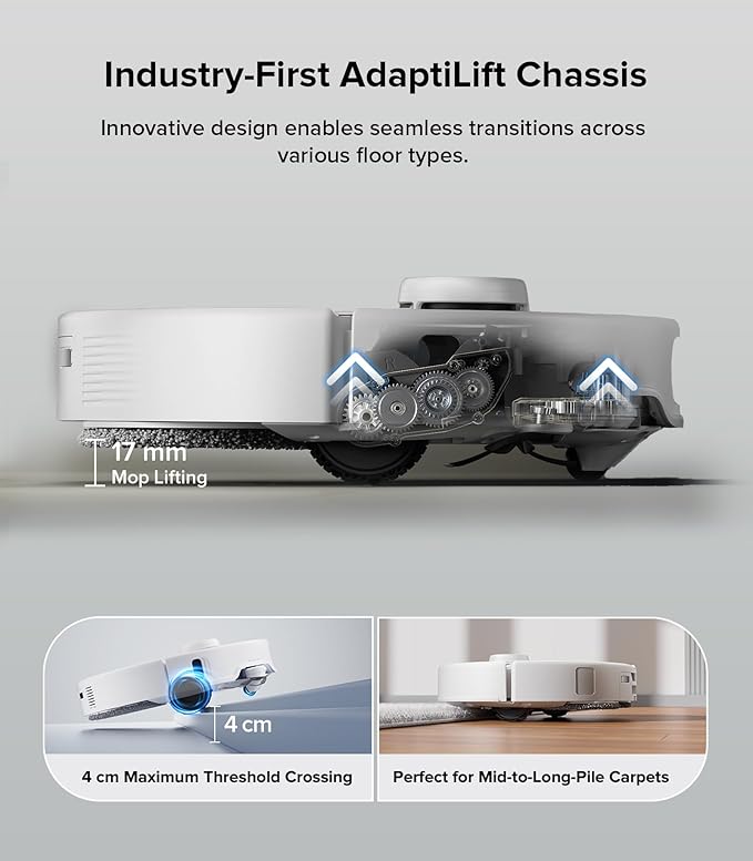 roborock Qrevo Edge Robot Vacuum and Mop, 18,500Pa Suction, Zero-Tangling, AdaptiLift Chassis, Al Obstacle Recognition, Hot Water Mop Washing & Dock Self Cleaning, Corner to Edge Deep Cleaning