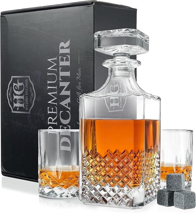 Luxury Gift For Men – Whiskey Decanter Set For Beloved Husband Or Dad Birthday Gift – 2 Whiskey Glasses And Decanter Set Is a Great Gift Idea for Whisky, Bourbon, Scotch lovers…