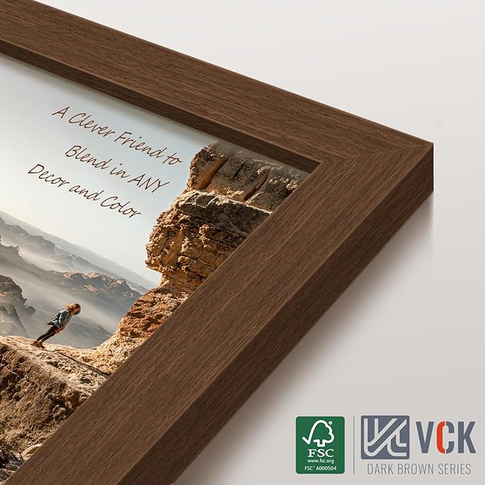 VCK 16x24 Picture Frame 3 Pack, Brown Wood Poster Frame with Exclusive Wood Grain, Wall Mounting Hanging