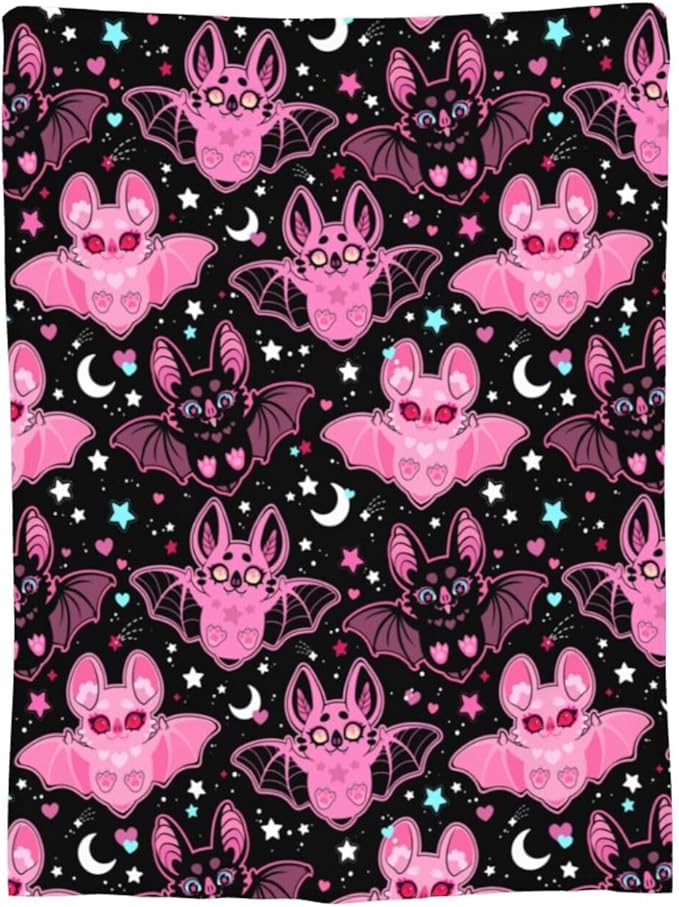 Pink Bat Throw Blanket Soft Fleece Blanket Men Women Gift for Kids Boys Girls for Party Couch Sofa Bed Deco Blankets 60"x50"