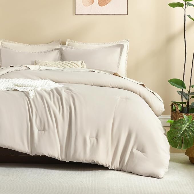 Litanika Comforters Tannish Grey Twin Size, 2 Pieces Lightweight Solid Bedding Set & Collections, All Season Fluffy Bed Set (66x90In Comforter & 1 Pillowcase)