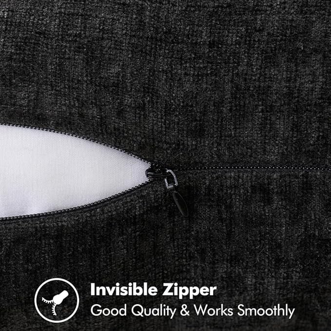 MIULEE Pack of 2 Couch Throw Pillow Covers 16x16 Inch Black Farmhouse Decorative Pillow Covers with Stitched Edge Soft Chenille Solid Dyed Spring Pillow Covers for Sofa Bed Living Room