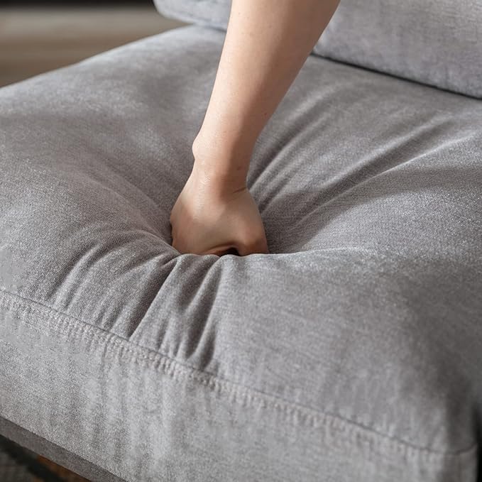 Mid-Century Accent Chair, Soft Armchair Chenille Fabric Lounge Chair with Black Metal Legs, Upholstered Leisure Chair for Living Room Bedroom Reception Room, 1PC, Grey