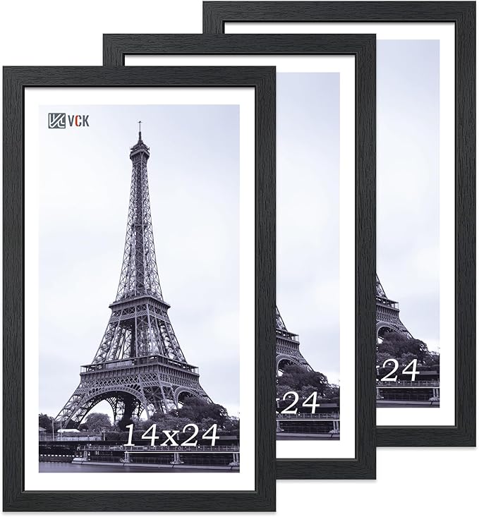VCK 14x24 Picture Frame Set of 3, Black Solid Wood Poster Frames, Textured Exclusive Wall Gallery Frame