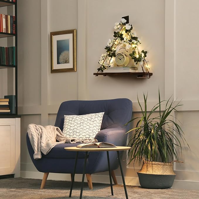 Floating Shelves for Wall,Plant Wall Decor,Hanging Shelf,Cottage Core Decor,Room Decor Aesthetic,Boho Room,Adhesive Shelves,Floating Shelves for No Drilling,Two-Piece Set(White Flower)