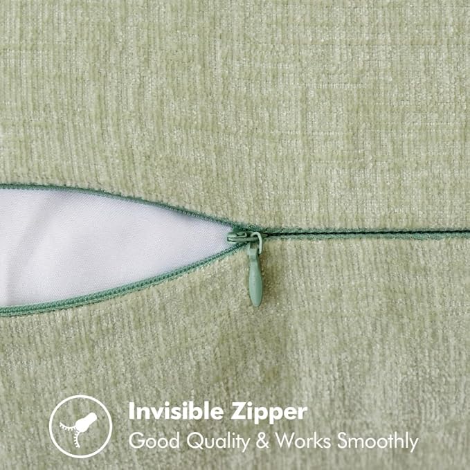 MIULEE Pack of 2 Couch Throw Pillow Covers 16x16 Inch Light Green Farmhouse Decorative Pillow Covers with Stitched Edge Soft Chenille Solid Dyed Spring Pillow Covers for Sofa Bed Living Room