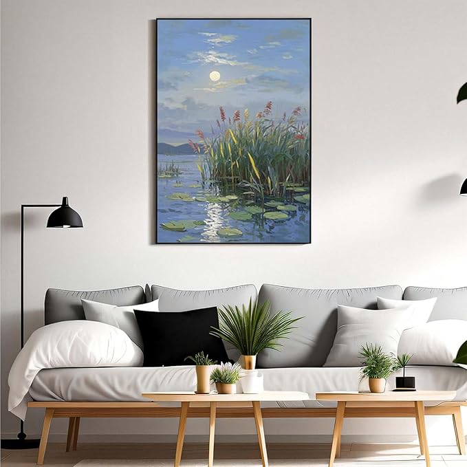 Landscape poster artwork art poster natural landscape painting reed marsh under the moonlight suitable for living room bedroom home wall