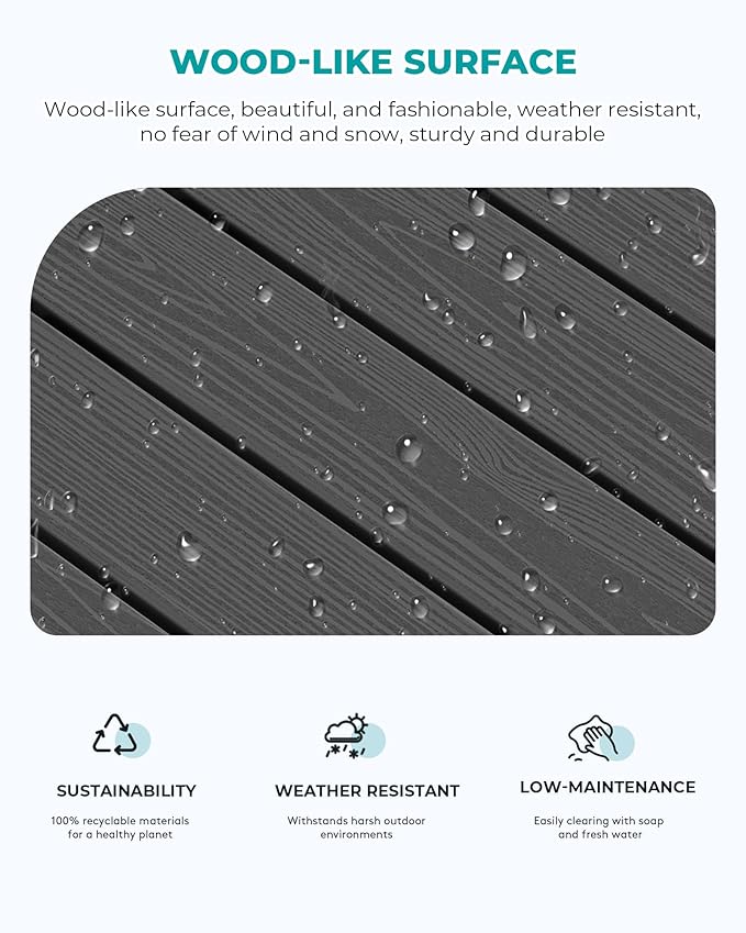 SERWALL Outdoor Coffee Table, HDPE Patio Coffee Table for Outside, Rectangle, Black