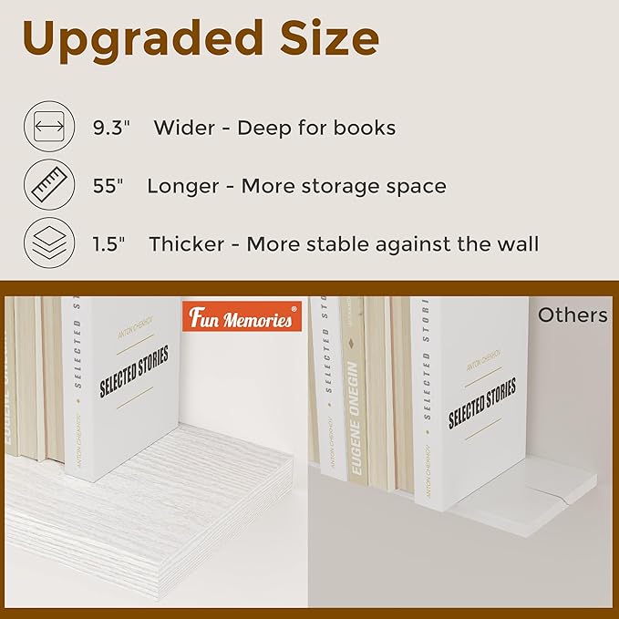 Fun Memories White Floating Shelves 36 Inch Long, 9 Inch Deep Wall Shelves Set of 2, 36 x 9 Floating Shelf for Wall, Rustic Wood Floating Shelves for Kitchen, Living Room, Bedroom