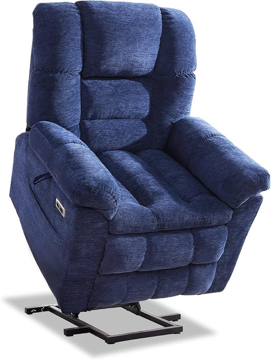Triple Motor Power Lift Recliner Chair with Massage and Dual Heat for Elderly People, Zero Gravity Lay Flat Recliner Infinite Position, USB Ports（Navy Blue）