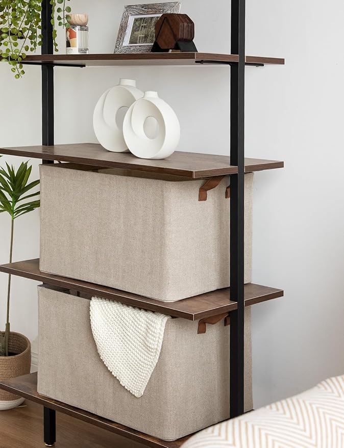 StorageWorks Storage Bins, Fabric Storage Bins for Shelves, Extra Large Storage Baskets with Metal Frame, Closet Baskets and Bins with Handles, Jumbo, Brown and Beige, 2-Pack