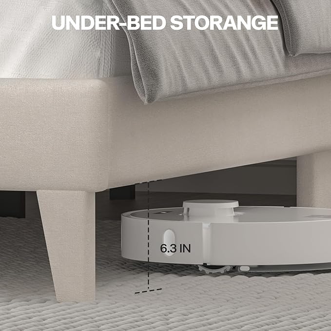 King Size Bed Frame with LED Lights, Upholstered Bed Frame with Wingback Diamond Tufted Headboard, Wood Slats Support, Noise-Free, Easy Assembly, No Box Spring Needed, Beige