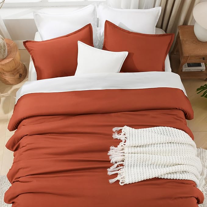 Litanika Burnt Orange California King Comforter Set - 3 Pieces Terracotta Cal King Lightweight Soft Solid Bed Comforter, Oversized Fluffy Quilt Blanket Bedding Set (104x96In, 2 Pillowcases)