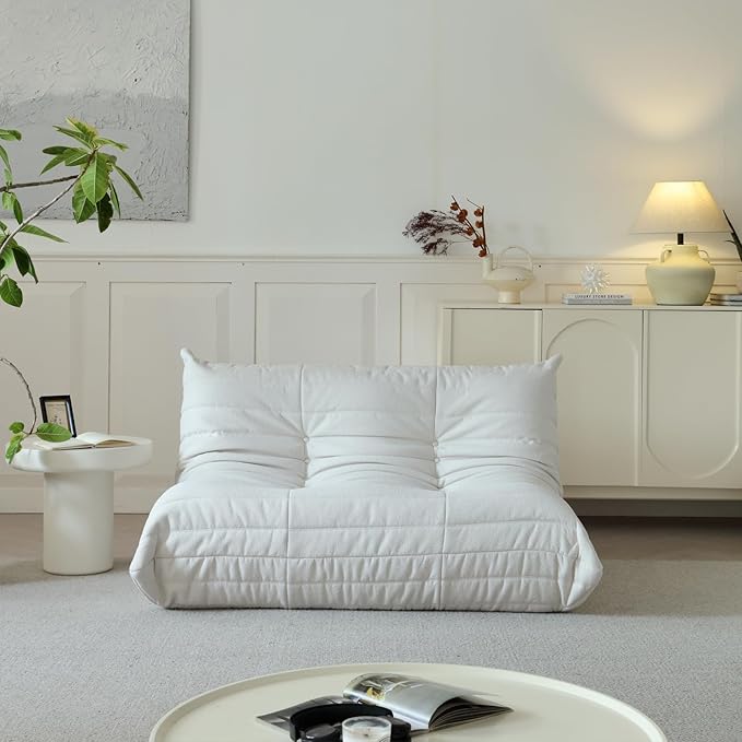 Luxury Sofa Couch Chair, Lazy Floor Seating, Fireside Bean Bag Chair, Ergonomic Tatami Sofa Lounger for Living Room, Bedroom, Office, Loveseat, White
