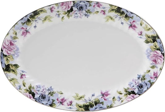 Lynns Paradise Millicent 14-Inch Oval Platter, Set of 2, Purple; Heavy Duty; Chip Resistant; Lead and Cadmium Free; Freezer to Oven Safe up to 500°F