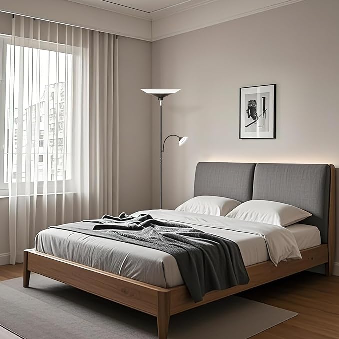 Upgraded 2-in-1 Torchiere Floor Lamp, Dimmable Standing Lamp with Remote&Touch Control, 34W Brightness Adjustable Floor Reading Light, Black Modern Corner Lamp for Living Room Bedroom Office