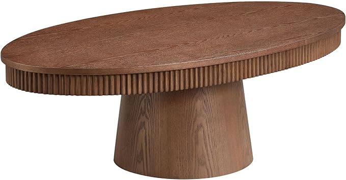 Modern Oval Coffee Table with Wood Pedestal,47.24" Farmhouse Center Table for Living Room, Ellipse Coffee Tables Tea Table for Bedroom, Apartment-Walnut