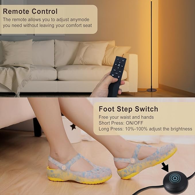 Modern Floor Lamps for Living Room, 56" LED Black Corner Lights with Remote, Dimmable, Floor Standing Lamp for Bedroom Home Office