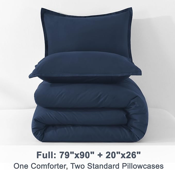 Litanika Navy Blue Comforter Full Size Set, 3 Pieces Lightweight Solid Bedding Comforter Set, All Season Fluffy Bed Set
