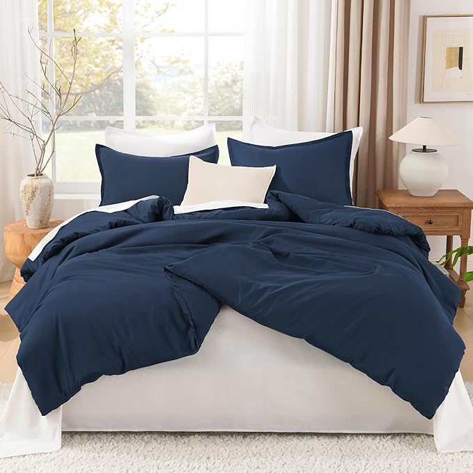 Litanika California King Comforter Set Navy Blue - 3 Pieces Cal King Lightweight Soft Plain Bed Comforter, Oversized Down Alternative Bedding Set - Machine Washable (104x96In, 2 Pillowcases)