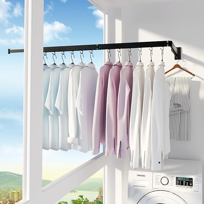 Clothes Drying Rack,Drying Rack Clothing,Luandry Drying Rack,Clothes Hanger Rack,Wall Mounted Luandry Rack,Folding Retractable,Frosted Stone Black Classic,ms-01