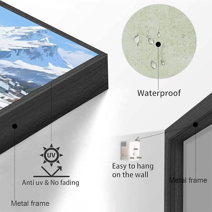 Winter lakeside town and snowy scenery merge together to form a landscape poster wall art suitable for living room bedroom and office