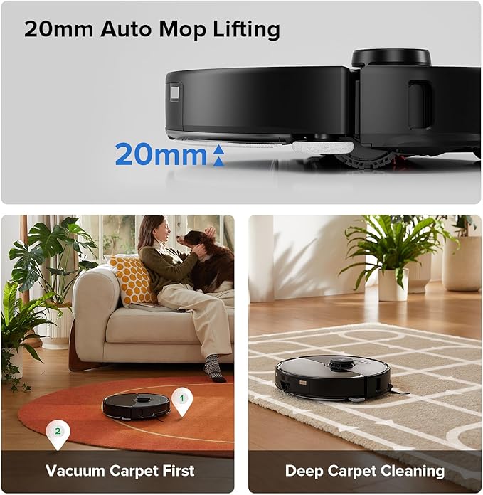 roborock S8 Max Ultra Robot Vacuum and Mop, All-in-One Dock, PreciSense LiDAR Navigation, Smart Dirt Detection, Self-Emptying, 8000Pa Suction for Various Floors, 20mm Auto Lifting for Carpet, Black