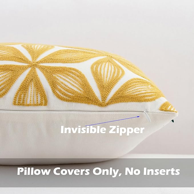 HWY 50 Yellow Decorative Throw Pillow Covers 18x18 Inch (1 Piece), Embroidered Cotton Farmhouse Cushion Cover Pillow Case for Sofa Couch Living Room Bed, Fashion Geometric