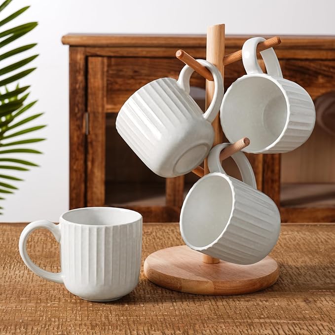 famiware Coffee Mugs Set of 6, Starlight 11 oz Mug Cup Set with Handle for Coffee, Tea, Cocoa, Milk - Ceramic Stoneware Mug Set, Matte White