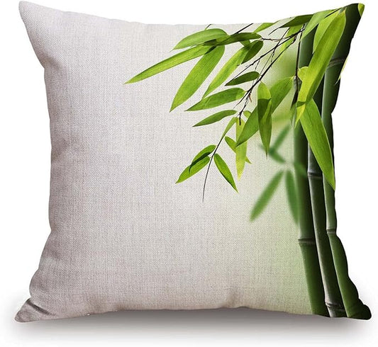 TSSOHU Green Bamboo Farmhouse Pillow Cover Cotton Linen Decorative Square Throw Pillow Cover 18x18 Inch for Sofa Couch Decoration
