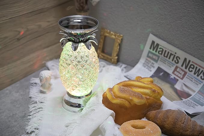 YAKii 9.5" Pineapple LED Color Changing Shine Lamp,Swirling Water Waves Lamp Kid Safe Battery/USB Cable Operated,Table Lamp Candle Holder Table Decoration Silver