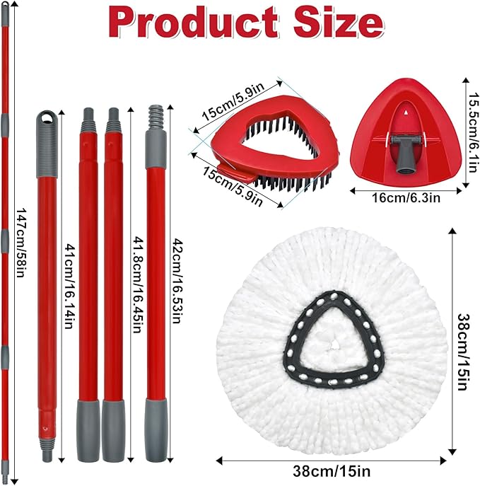Spin Mop Head Replacement,Iron Spin Handle,Brush and Base Compatible with O Cedar EasyWring 1 Tank System,Microfiber Mop Refills and 30-58" Handle Combo Set to Floor Cleaning(White,1 Tank)