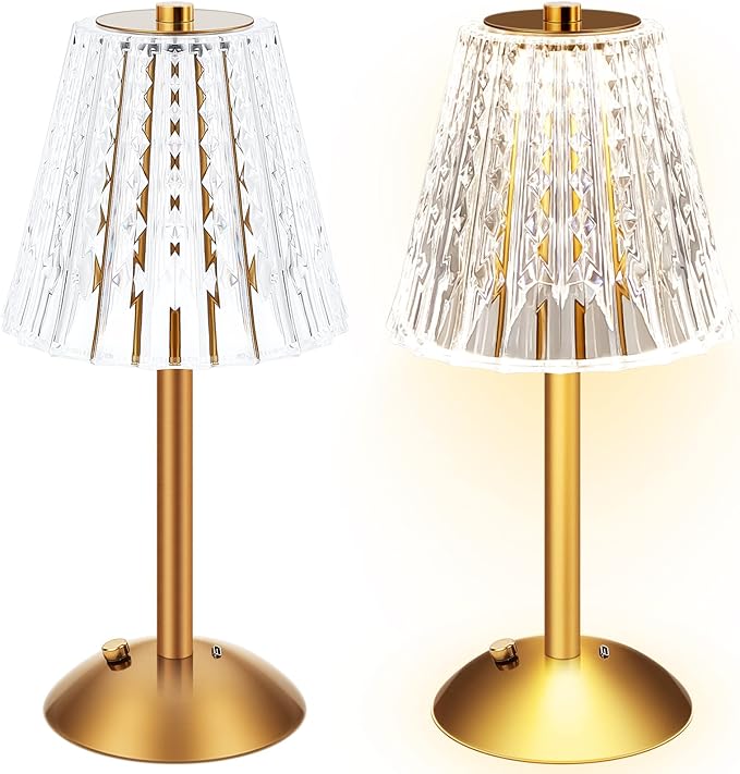 Liliful 1 Pcs LED Portable Cordless Table Lamp Touch Battery Operated Rechargeable Desk Lamp 3 Color Dimmable for Bedroom Living Room Dining (Classic Style,Gold)
