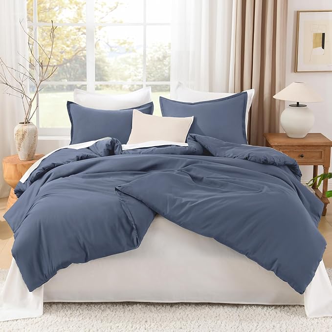 Litanika Comforters Bluish Grey King Size, 3 Pieces Lightweight Solid Bedding Set & Collections, All Season Fluffy Bed Set (104x90In Comforter & 2 Pillowcases)