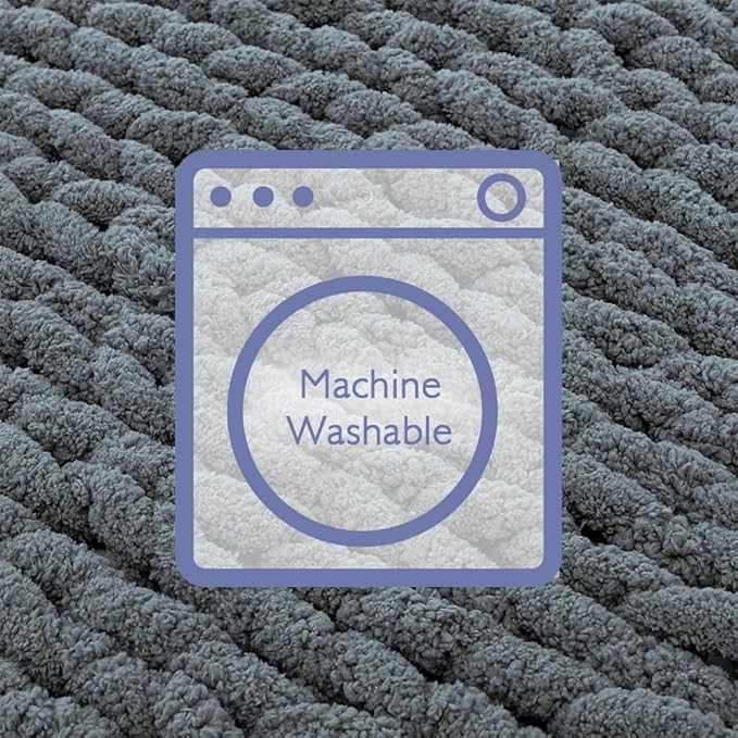 Bigacogo Chunky Knit Throw Blanket for Couch, 80x90 inches, 100% Hand Knitted with Thick Jumbo Chenille Yarn, Cozy Soft Large Rope Knot Cable Crochet Blankets for Sofa Bed Living Room, Iron Gray