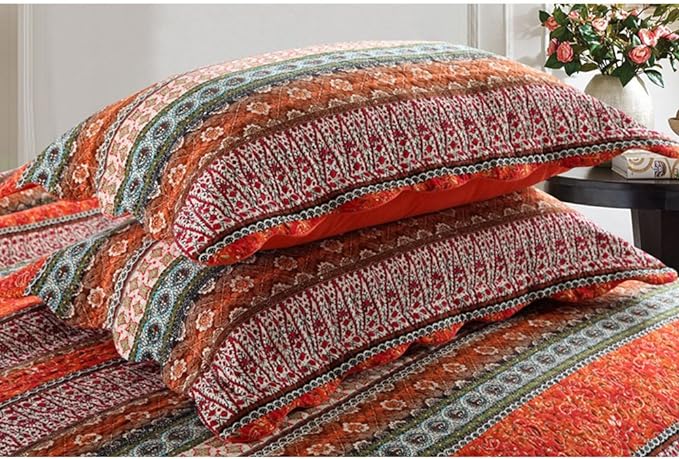 NEWLAKE Striped Classical Cotton 3-Piece Patchwork Bedspread Quilt Sets, Queen Size