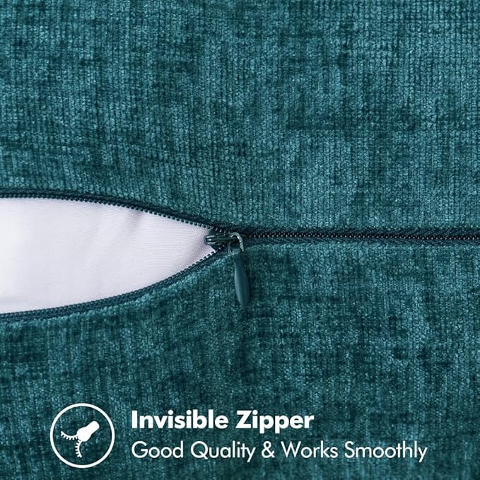 MIULEE Pack of 2 Couch Throw Pillow Covers 12x20 Inch Dark Teal Farmhouse Decorative Pillow Covers with Stitched Edge Soft Chenille Solid Dyed Spring Pillow Covers for Sofa Bed Living Room