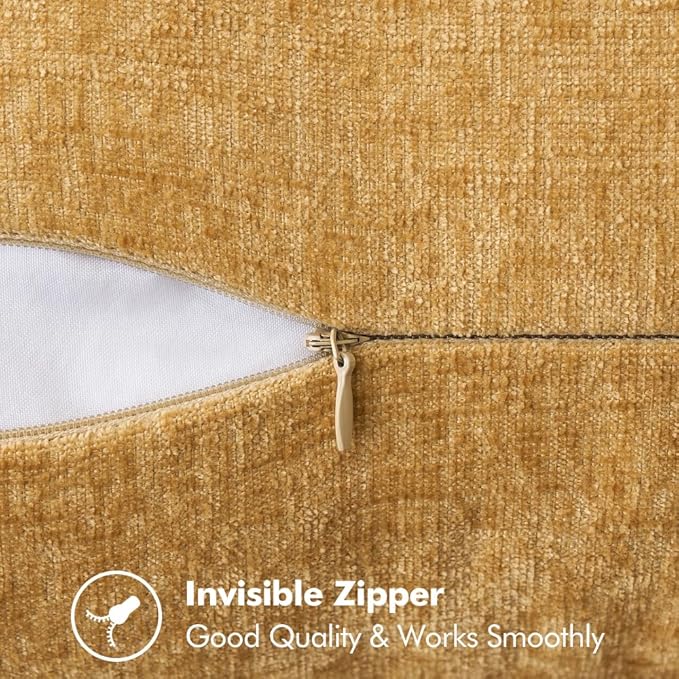 MIULEE Pack of 2 Couch Throw Pillow Covers 12x20 Inch Gold Farmhouse Decorative Pillow Covers with Stitched Edge Soft Chenille Solid Dyed Fall Pillow Covers for Sofa Bed Living Room