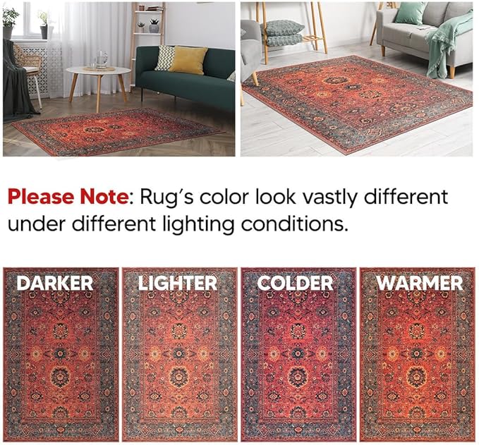 Keen Home Design 10x14 Rug - Machine Washable Area Rug with Non-Slip Backing, Ideal for Living Room, Dining Room, Bedroom - Vintage, Easy Clean, Durable, Low Pile Rug - (9'7" x 14')