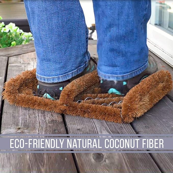NINAMAR Natural Coir Boot Scraper Door Mat - 13 x 12 inch