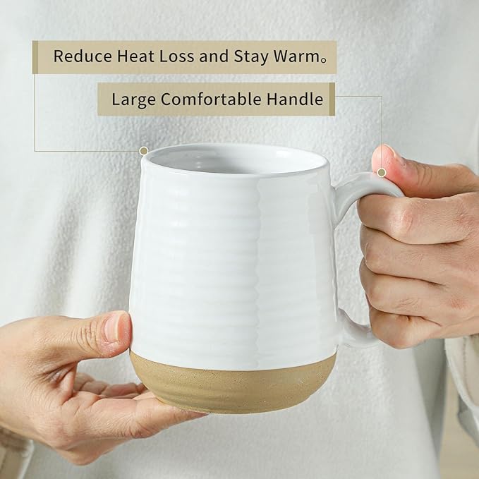 Hasense Coffee Mugs Set of 6, 15 oz Ceramic Coffee Cups with Comfortable Handle, Classic White Mug for Men and Women, Tea Cup Set for Latte, Cappuccino, Milk, Soup, Dishwasher and Microwave Safe