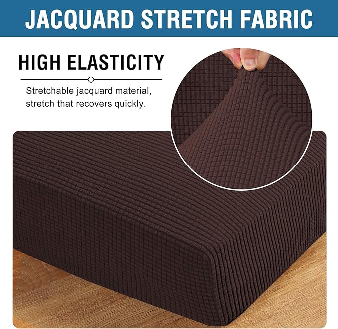 H.VERSAILTEX Super Stretch Individual Seat Cushion Covers Sofa Covers Couch Cushion Covers Slipcover Sets Thick Jacquard Textured Twill Fabric (1 Piece Loveseat Cushion Cover, Chocolate)