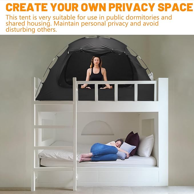 SUNYRISY Bed Tent Twin Size Bed Canopy, Indoor Tent for Adult and Kids, 3 Doors Breathable Dream Tent, 80% Blackout Private Space Sleeping Tents