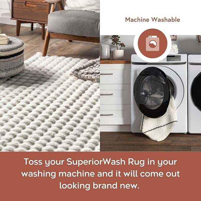 nuLOOM 7'6' x 9'6' Cozy Plush Area Rug, Machine Washable, Non-Slip, Soft Fluffy Shag Carpet for Living Room Bedroom Kids Room Nursery Home Decor, Jeni White