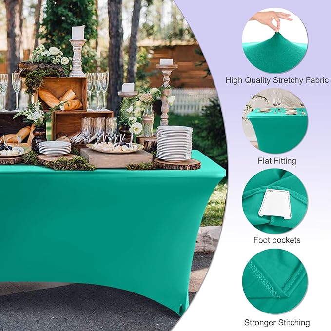 ABCCANOPY 6 FT Spandex Table Cover Stretch Fitted Wrinkle Resistant Tablecloth Reuse for Rectangular Folding Table Patry Event Wedding Banquet Protector Turquoise