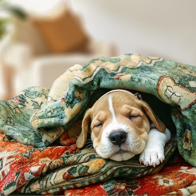 Lahome Boho Red Fluffy Bed Blanket, Reversible Soft Small Blankets for Couch, Decorative Fleece Throw Blankets for Women Home Retro Decor, Red 50''x60''